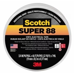 Scotch 3M 70006934403 Super 88 Electrical Tape, 66 ft L x 3/4 in W, 8-1/2 mil THK, Vinyl, Black
