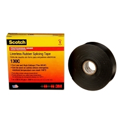 Scotch® 7000006090 130C Linermess Tape, 10 yd L 1 in W, 3 mil THK, Ethylene Rubber Backing, Black