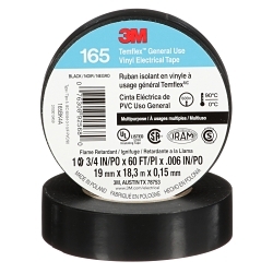 3M™ 7100169254 165 Multi-Purpose Tape, 60 ft L x 3/4 in W, 6 mil THK, Vinyl, Rubber Adhesive, PVC Backing, Black