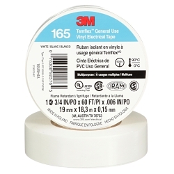 Temflex™ 7100169491 165WH4A Electrical Tape, 20 yd L 0.75 in W, 0.6 in THK, Vinyl, Rubber Adhesive, PVC Backing, White