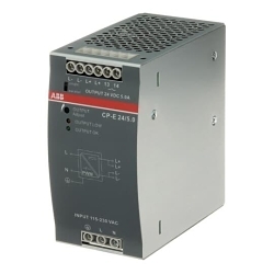 ABB 1SVR427034R0000 CP-E Switch Mode Power Supply, 90 to 132/180 to 264 VAC/210 to 375 VDC Input, 24 VDC Output, 120 W Power Rating, 5 A, DIN Rail Mount