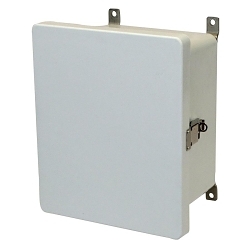 Allied Moulded AM864L JIC Size Junction Box With Matching Cover, 8 in H x 6.13 in W x 4.13 in D, Flat/Hinged Solid/Opaque Cover, NEMA 4X NEMA Rating, ULTRAGUARD® Fiberglass Reinforced Polyester/Thermoset