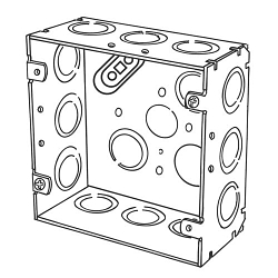 Appleton® 4SJD-EK Square Box, Steel, 42 cu-in Capacity, (16) Outlets, (16) Knockouts, 4-11/16 in H x 4-11/16 in W x 2-1/8 in D