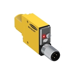 Banner Engineering Maxi-Beam® SM312LVAGQD Self-Contained Photoelectric Sensor, Rectangle Shape, 2 m, Red Laser Sensing Beam, 1 ms Response, NPN/PNP Output