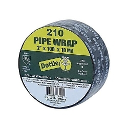 Dottie® 210 Pipe Wrap, 100 ft L x 2 in W, 10 mil THK, PVC Adhesive, Rubber Resin Backing, Matte Black