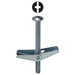 Dottie® TB46 Toggle Bolt With Spring Wing Nut, 1/4-20 Screw, 6 in OAL, Steel, Mushroom Head, 5/8 in Drill