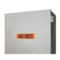 E-Z Code® WDT-5013 Style B Conduit and Voltage Marker Card, 1-1/8 in W x 4-1/2 in L, 208 VOLTS Legend, Black Legend, Orange Background, Vinyl