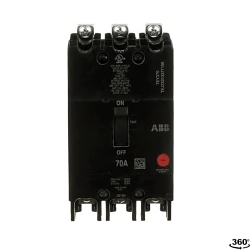 GE TEY370 Compact Lighting Panel Circuit Breaker With Copper/Aluminum Load Lug, 120/240/277 V AC, 70 A, 65/14 kA Interrupt, 3 Poles, Thermal Magnetic Trip