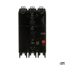 GE TEY380 Compact Lighting Panel Circuit Breaker With Copper/Aluminum Load Lug, 120/240/277 V AC, 80 A, 65/14 kA Interrupt, 3 Poles, Thermal Magnetic Trip