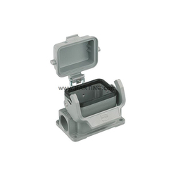 HARTING® Han® B 09 30 006 1256 Low Construction Connector Base With Thermoplastic Cover, Side Entry, Surface Mount, Die Cast Aluminum