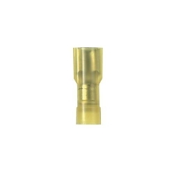 Panduit® Pan-Term™ DNF10-250FI-L Type DNF-FI Loose Piece Vibration-Resistant Female Disconnect, 10 AWG Conductor, 0.25 in W x 0.032 in THK Tab, Funnel Entry/Sleeved Barrel, Brass, Yellow, Fully Insulated