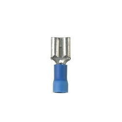 Panduit® Pan-Term™ DV14-250B-C Type DV-B Loose Piece Vibration-Resistant Female Disconnect, 14 AWG Conductor, 0.25 in W x 0.032 in THK Tab, Butted Seam/Funnel Entry/Internal Serration Barrel, Brass, Blue, Insulated