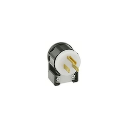 Leviton® 5266-CA Angled Cable Mount Grounding Straight Blade Plug, 125 VAC, 15 A, 2 Poles, 3 Wires, Black/White