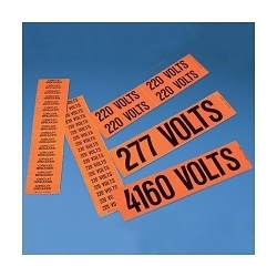 Panduit® PCV-120AY Style A Voltage Marker, 9 in W x 9 in L, 120 VOLTS Legend, Black Legend, Orange Background, Vinyl