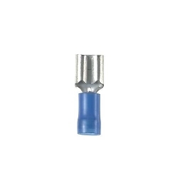 Panduit® Pan-Term™ DNF14-110-C Type DNF Loose Piece Vibration-Resistant Female Disconnect, 14 AWG Conductor, 0.11 in W x 0.032 in THK Tab, Funnel Entry/Serrated/Sleeved Barrel, Brass, Blue, Fully Insulated