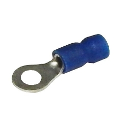 MORRIS 10034 Ring Terminal, 16 to 14 AWG Conductor, 0.917 in L, Butted Seam/Serrated Barrel, Copper, Blue