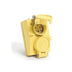 Woodhead® Watertite® 60W33DPLX 130146 Duplex Female Receptacle With Flip Coverplate, 125 V AC, 20 A, 2 Poles, 3 Wires, Yellow