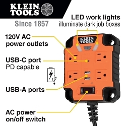 Klein® 29601 Corded Power Box, 125 V Input, 1875 W Power Rating, 15 A, Magnetic Mounting