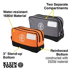 Klein® 55579 Heavy Duty Zipper Bag, 1680d Polyester, 2520d Polyester Bottom, Gray/Orange