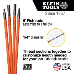 Klein® 56324 Fish Rod Set, 24 ft L, 1/4 in Dia Pole, Fiberglass