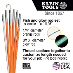 Klein® 56325 Fish and Glow Rod Set, 25 ft L, 1/4 to 3/16 in Dia Pole, Fiberglass