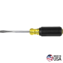 Klein® Cushion-Grip® 600-4 Heavy Duty Screwdriver, 1/4 in Slotted Point, Steel Shank, 8-11/32 in OAL, Acetate Handle, Polished Chrome, ANSI/ASME Specified