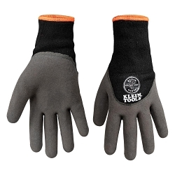 Klein® 60139 Work Gloves, Cold Weather, L/XL, 7% Copper Coating, 93% Polyester Knit Liner, 100% Latex, Black/Gray/Orange, Knit Wrist Cuff, Fleece Lining