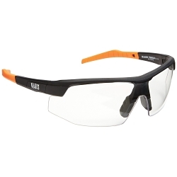 Klein® 60159 Standard Safety Eyewear, Anti-Fog/Scratch-Resistant, Clear Lens, Half-Frame Frame, Black/Orange, Nylon Frame, Polycarbonate Lens, ANSI Z87.1+ (2015), CSA Z94.3 (2015), MIL-PRF-32432A (Class 1-Ballistics Fragmentation) Clause 3.8.4.1