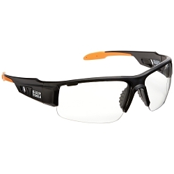 Klein® 60161 Professional Safety Eyewear, Anti-Fog/Scratch-Resistant, Clear Lens, Half-Frame Frame, Black/Orange, ABS/PC/Nylon Frame, Polycarbonate Lens