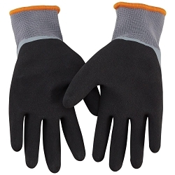 Klein® 60389 Standard Winter Work Gloves, Cold Weather, Latex Palm, Acrylic/Latex/Polyester, Gray/Orange, Knit Wrist Cuff, Black/Latex Coated Coating, Resists: Abrasion, Tear and Water