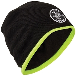 Klein® 60391 Knit Beanie With Fleece Lining, Universal, Black/Hi-Viz Yellow, Dry Acrylic/Polyester/Polyolefin