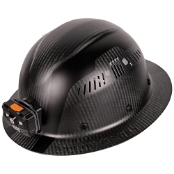 Klein® 60512 Type 1 Full Brim Style Vented Hard Hat, 7-1/2 Fits Mini Hat, 8 Fits Max Hat, Carbon Fiber Composite, 6-Point Suspension, ANSI Impact Rating: ANSI Z89.1-2014 Type 1, Ratchet with Pivot Adjustment