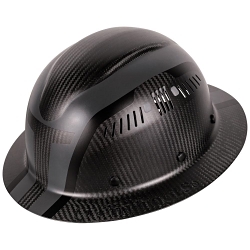 Klein® 60513 Type 1 Full Brim Style Vented Hard Hat, 7-1/2 Fits Mini Hat, 8 Fits Max Hat, Carbon Fiber Composite, 6-Point Suspension, ANSI Impact Rating: ANSI Z89.1-2014 Type 1, Ratchet with Pivot Adjustment