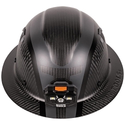 Klein® 60514 Type 1 Full Brim Style Vented Hard Hat, 7-1/2 Fits Mini Hat, 8 Fits Max Hat, Carbon Fiber Composite, 6-Point Suspension, ANSI Impact Rating: ANSI Z89.1-2014 Type 1, Ratchet with Pivot Adjustment