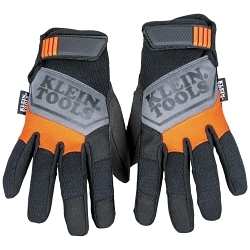 Klein® 60597 Breathable Gloves, Work, Touchscreen Style, XL, Suede Palm, Spandex/Suede, Black/Orange/Gray, Adjustable Cuff, Unlined Lining