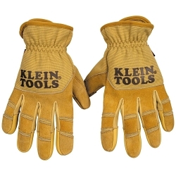 Klein® 60608 Powder-Free Unisex Gloves, Work, Cowhide Leather, Brown, Open Cuff, Resists: Abrasion, Unlined Lining