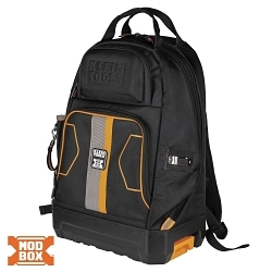 Klein® 62201MB 32-Pocket Electricians Backpack, 1680d Ballistic Weave/Hard Molded Polypropylene, Black/Orange