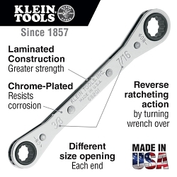 Klein® 68200 Box Wrench, 1/4 x 5/16 in Wrench, 12 Points, 25 deg Offset, 4-3/8 in OAL, Polished Chrome