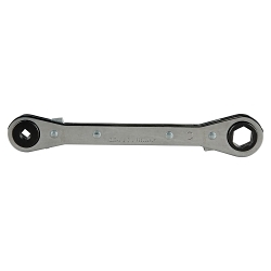 Klein® 68310 Reversible Ratcheting Refrigeration Wrench, 3/16 in, 5/16 in, 1/4 in, 3/8 in Square Wrench, 4 Points, 25 deg Offset, 5-1/2 in OAL, Steel, Polished Chrome, ANSI Specified