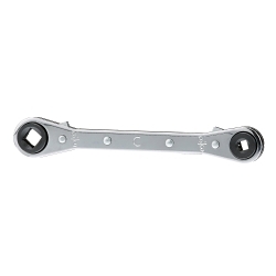 Klein® 68310 Reversible Ratcheting Refrigeration Wrench, 3/16 in, 5/16 in, 1/4 in, 3/8 in Square Wrench, 4 Points, 25 deg Offset, 5-1/2 in OAL, Steel, Polished Chrome, ANSI Specified