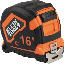Klein® 9216 Closed Case Double Sided Lockable Magnetic Hook Measuring Tape, 16 ft L, Steel Blade, Imperial Measuring System, 1/16 in Graduation