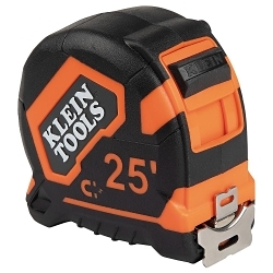 Klein® 9225 Closed Case Double Sided Lockable Magnetic Hook Measuring Tape, 25 ft L, Steel Blade, Imperial Measuring System, 1/16 in Graduation