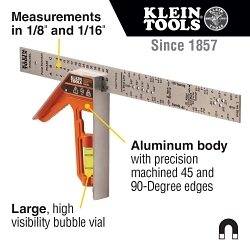 Klein® 935CSEL Electrician's Combination Square, 2 Pieces, 12 in L Blade, Stainless Steel Blade
