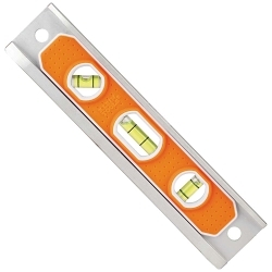 Klein® 935R Rare Earth Magnet Torpedo Level, 9 in L, 3 Vials, Aluminum, 0/45/90 deg Vial Position, 0.1 % Accuracy