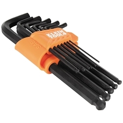 Klein® BLS12 Ball End Wrench Set, 12 Pieces, 1/16, 5/64, 3/32, 7/64, 1/8, 9/64, 5/32, 3/16, 7/32, 1/4, 5/16, 3/8 in Hex, Hex Drive, CR-V Steel, Black Phosphate