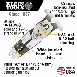 Klein® J2159CRTP Hybrid Plier, 1.154 in W x 2.04 in L x 0.6 in T Jaw, Wide Jaw Surface, 8.981 in OAL