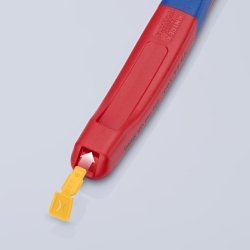 Knipex® 74 22 200 SBA High Leverage Diagonal Cutting Plier, 11/64 in Dia Medium Hard, 1/8 in Dia Hard, 3/32 in Dia Piano Wires Nominal, 7/8 in L x 1-1/8 in W Angled/Oval Jaw, 8 in OAL, Beveled Cut, DIN ISO 5746