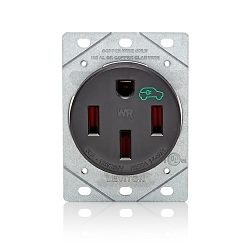 Leviton® 1450W Heavy Duty Charging Receptacle/Outlet, For Use With Plug-in EV Charging Applications, 125 to 250 Voltage, 50 Amperage, 3 Poles, 4 Wire, Flush Mount, Nylon/Steel, White