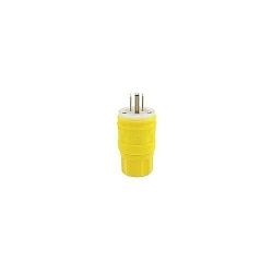 Leviton® 14W47 1-Phase Cable Mount Grounding Watertight Straight Blade Plug, 125 VAC, 15 A, 2 Poles, 3 Wires, Yellow
