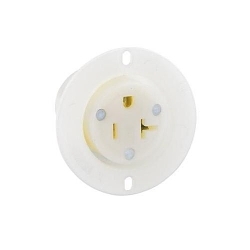 Leviton® 15379-C Grounding Locking Straight Blade Flanged Outlet Receptacle, 125 VAC, 20 A, 2 Poles, 3 Wires, White